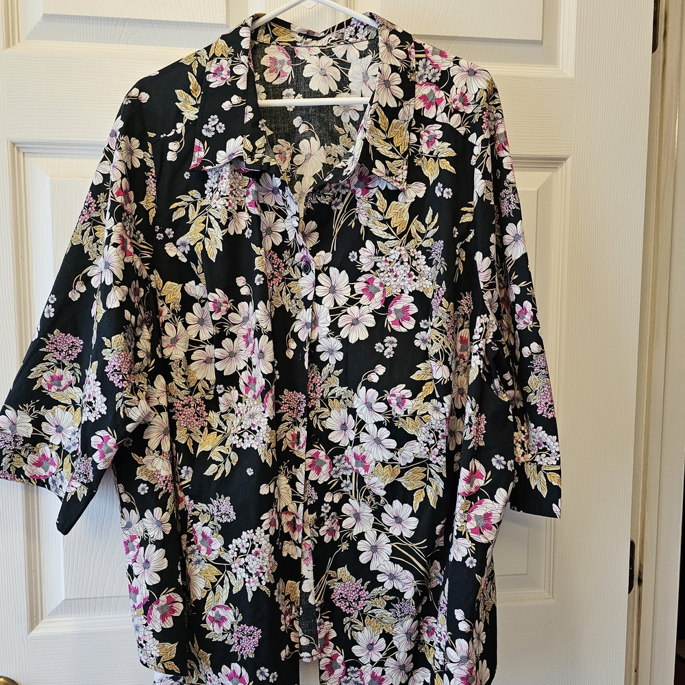 Jessica London Black Floral Button Down Shirt
